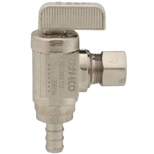 Main product image of 3/8" Pex Crimp x 3/8" OD Compression Angle Stop Valve, Lead Free (Chrome Plated Brass)