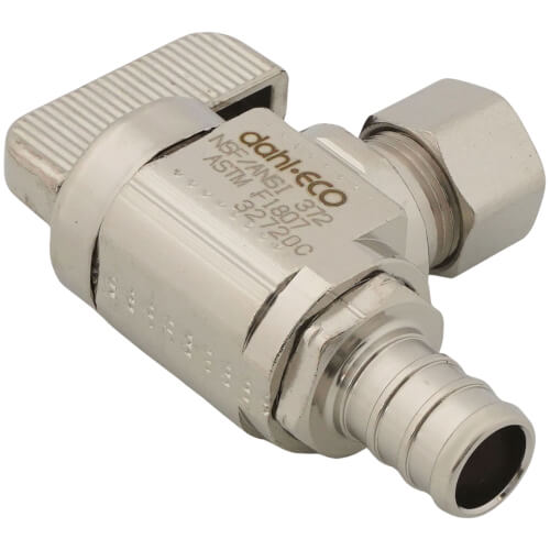 Main product image of 1/2" Pex Crimp x 3/8" OD Compression Angle Stop Valve, Lead Free (Chrome Plated Brass)