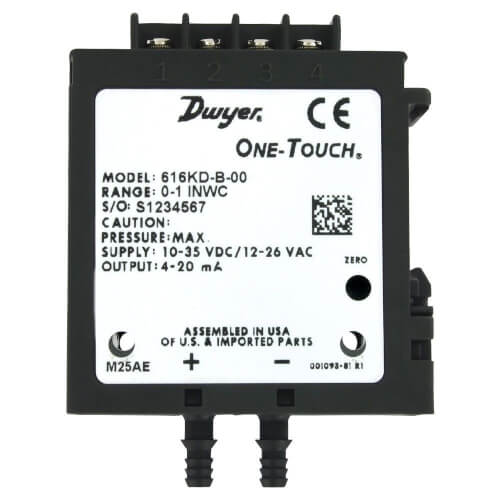 Main product image of Differential Pressure Transmitter, 4-20 mA (0 - 2" W.C.), w/ Selectable 0 to 10 / 0 to 5V Output