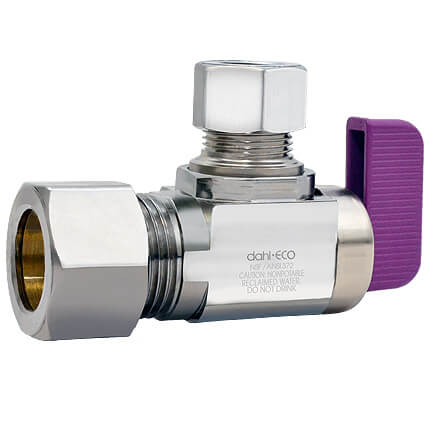 1/2" Nom Comp. (5/8" OD Female Comp) x 3/8" OD Comp Angle Mini Ball Stop Valve for Reclaimed Water Systems, LF (Chrome)