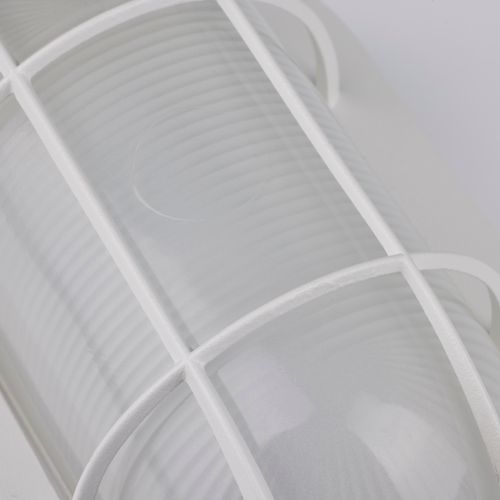 Main product image of LED Small Oval Bulk Head Fixture White Finish w/ White Glass