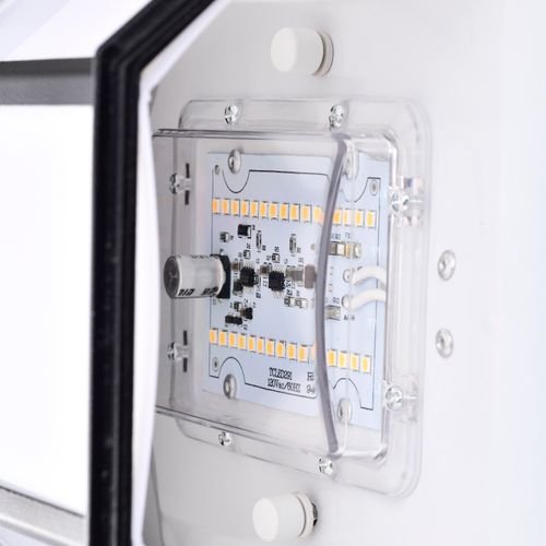 Main product image of LED Cage Lantern Fixture Black Finish w/ White Linen Acrylic