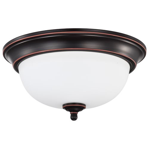 Main product image of Center Lock 13 Inch LED Flush Mount 19 Watt 3000K Mahogany Bronze Finish Frosted Glass