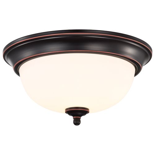 Main product image of Center Lock 13 Inch LED Flush Mount 19 Watt 3000K Mahogany Bronze Finish Frosted Glass