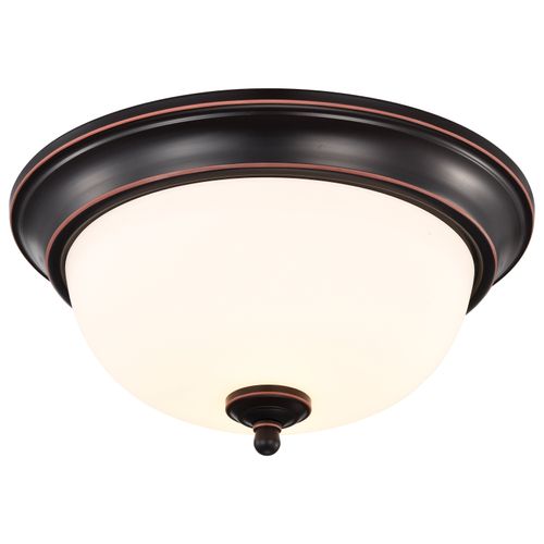 Main product image of Center Lock 13 Inch LED Flush Mount 19 Watt 3000K Mahogany Bronze Finish Frosted Glass