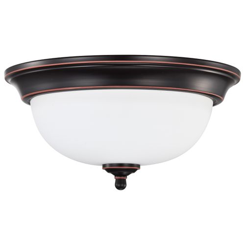Main product image of Center Lock 13 Inch LED Flush Mount 19 Watt 3000K Mahogany Bronze Finish Frosted Glass