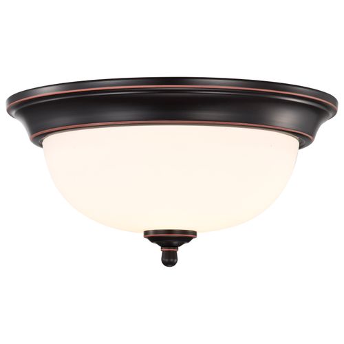 Main product image of Center Lock 13 Inch LED Flush Mount 19 Watt 3000K Mahogany Bronze Finish Frosted Glass