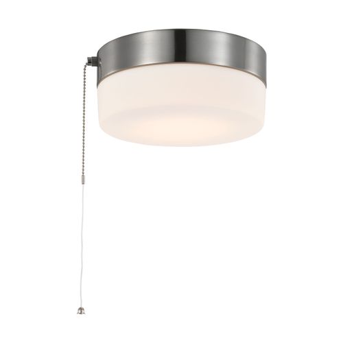 Main product image of 12 Watt 8" LED Flush Mount Fixture w/ Pull Chain Brushed Nickel w/ Frosted Glass