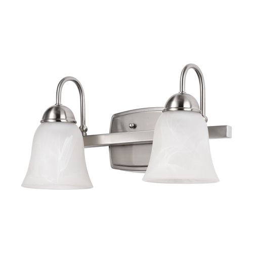 Main product image of 15 Watt LED 2 Light Vanity Fixture 3000K Brushed Nickel w/ Alabaster Glass