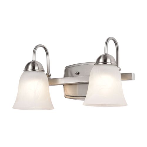 Main product image of 15 Watt LED 2 Light Vanity Fixture 3000K Brushed Nickel w/ Alabaster Glass