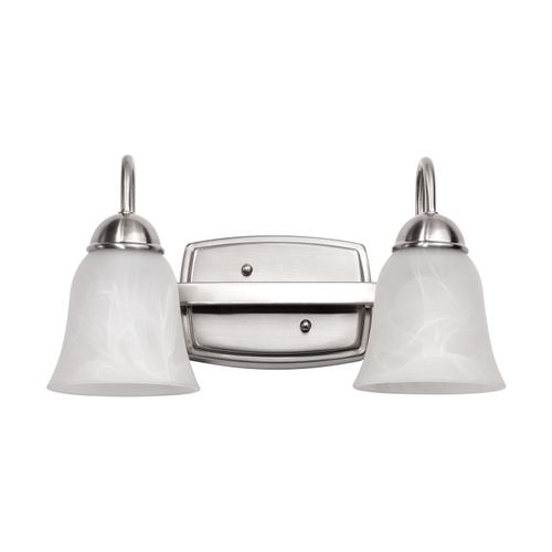 Main product image of 15 Watt LED 2 Light Vanity Fixture 3000K Brushed Nickel w/ Alabaster Glass