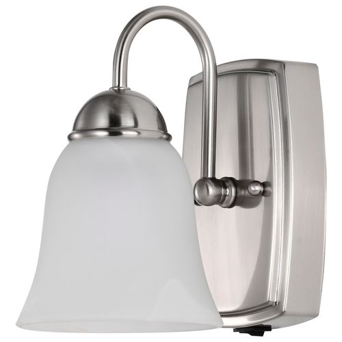 Main product image of 8 Watt LED 1 Light Vanity Fixture 3000K Brushed Nickel w/ Alabaster Glass w/ Switch