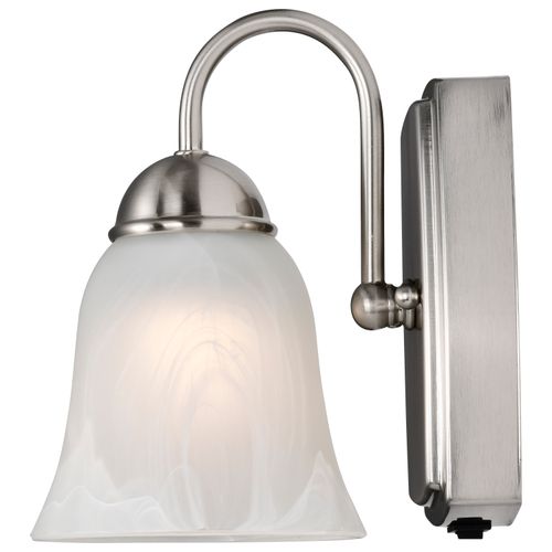 Main product image of 8 Watt LED 1 Light Vanity Fixture 3000K Brushed Nickel w/ Alabaster Glass w/ Switch