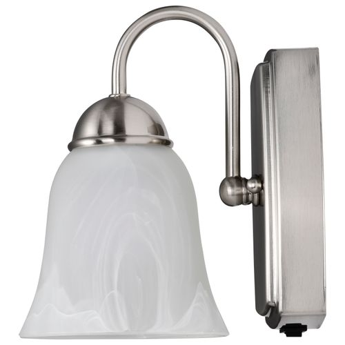 Main product image of 8 Watt LED 1 Light Vanity Fixture 3000K Brushed Nickel w/ Alabaster Glass w/ Switch