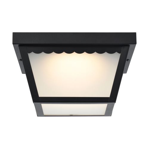 Main product image of 12 Watt 9" LED Carport Flush Mount Fixture 3000K Dimmable Black Finish w/ Frosted Glass