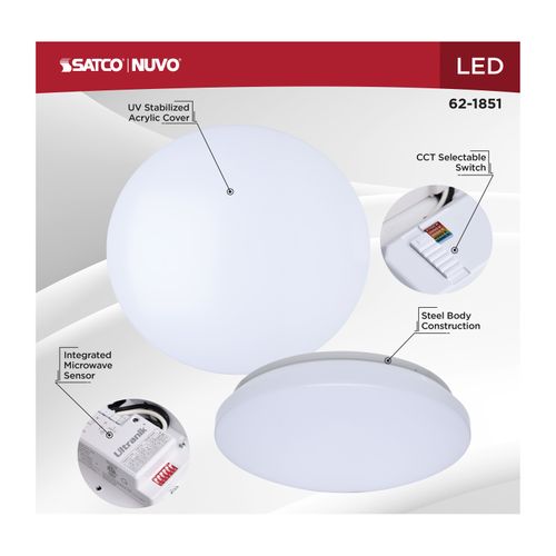 Main product image of 11" LED Cloud Fixture with Sensor, 11.5Ws, 27K/30K/35K/40K/50K CCT Selectable, Round Shape, White Finish, 120V