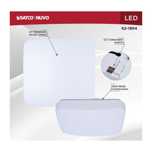 Main product image of 11" LED Cloud Fixture, 11Ws, 27K/30K/35K/40K/50K CCT Selectable, Square Shape, White Finish, 120V