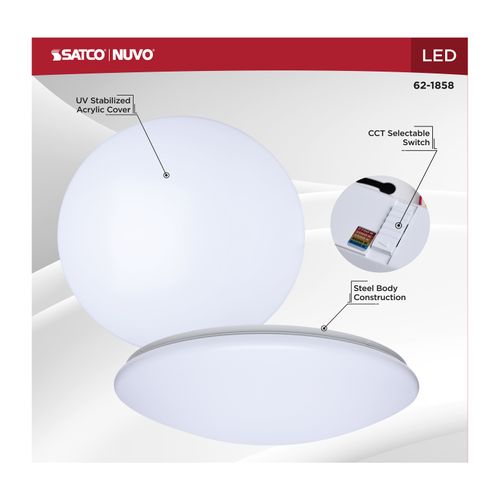 Main product image of 19" LED Cloud Fixture, 25Ws, 27K/30K/35K/40K/50K CCT Selectable, Round Shape, White Finish, 120V