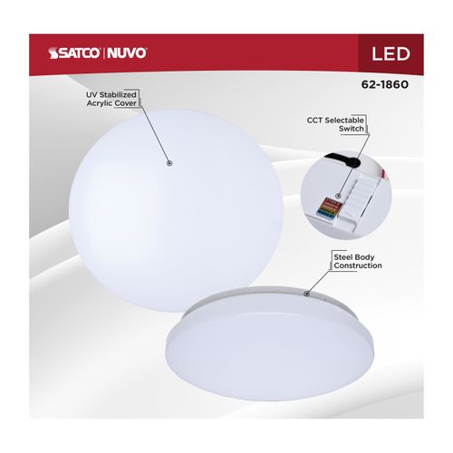 Main product image of 11" LED Cloud Fixture, 14Ws, 27K/30K/35K/40K/50K CCT Selectable, White Finish, Round Shape, 120-277V