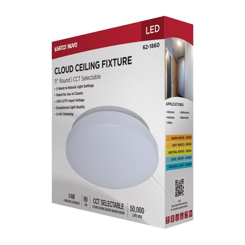 Main product image of 11" LED Cloud Fixture, 14Ws, 27K/30K/35K/40K/50K CCT Selectable, White Finish, Round Shape, 120-277V