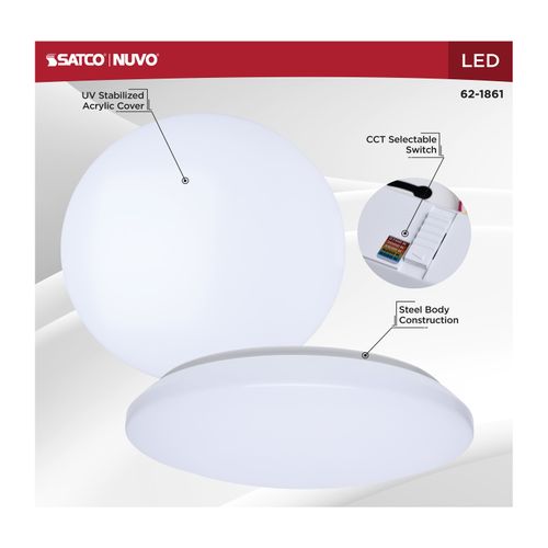 Main product image of 14" LED Cloud Fixture, 17Ws, 27K/30K/35K/40K/50K CCT Selectable, White Finish, Round Shape, 120-277V