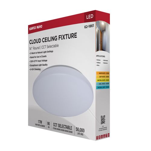 Main product image of 14" LED Cloud Fixture, 17Ws, 27K/30K/35K/40K/50K CCT Selectable, White Finish, Round Shape, 120-277V
