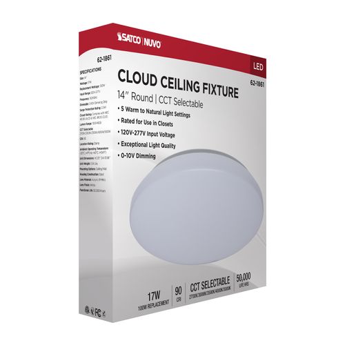 Main product image of 14" LED Cloud Fixture, 17Ws, 27K/30K/35K/40K/50K CCT Selectable, White Finish, Round Shape, 120-277V