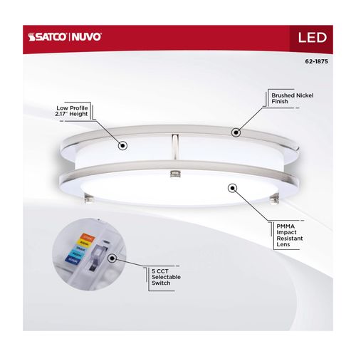 Main product image of Glamour, LED 10" Flush Mount, Brushed Nickel Finish, 27K/3K/35K/4K/5K CCT Selectable