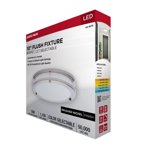Main product image of Glamour, LED 10" Flush Mount, Brushed Nickel Finish, 27K/3K/35K/4K/5K CCT Selectable