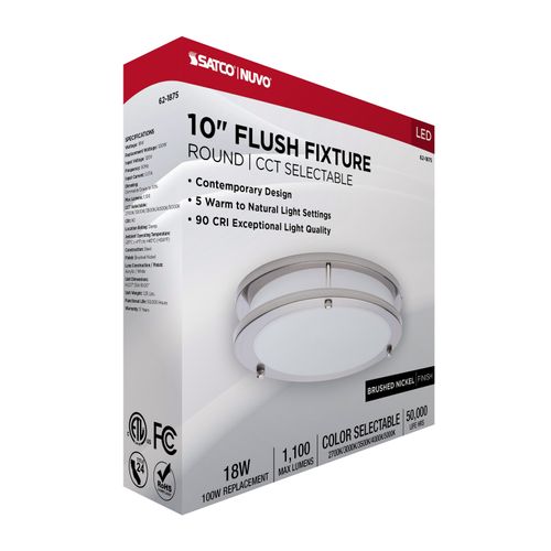 Main product image of Glamour, LED 10" Flush Mount, Brushed Nickel Finish, 27K/3K/35K/4K/5K CCT Selectable