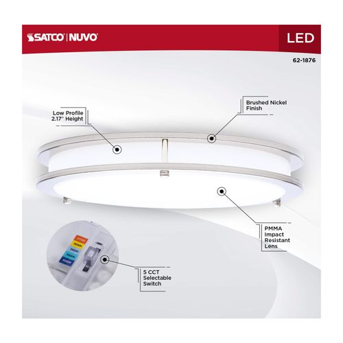 Main product image of Glamour, LED 13" Flush Mount, Brushed Nickel Finish, 27K/3K/35K/4K/5K CCT Selectable