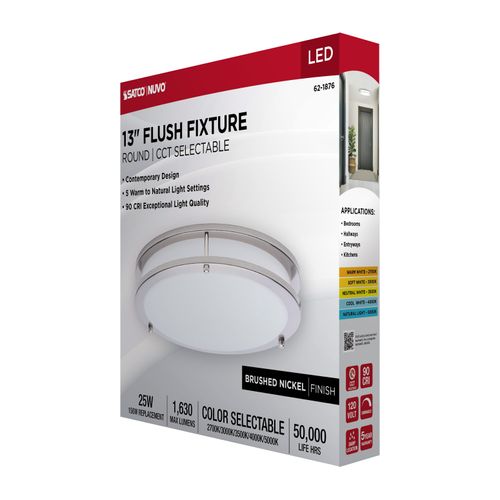 Main product image of Glamour, LED 13" Flush Mount, Brushed Nickel Finish, 27K/3K/35K/4K/5K CCT Selectable
