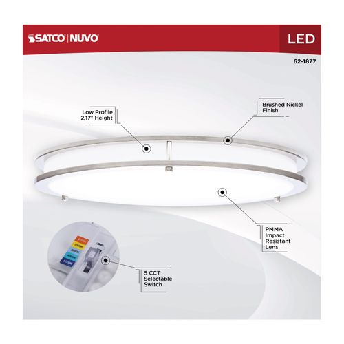 Main product image of Glamour, LED 17" Flush Mount, Brushed Nickel Finish, 27K/3K/35K/4K/5K CCT Selectable