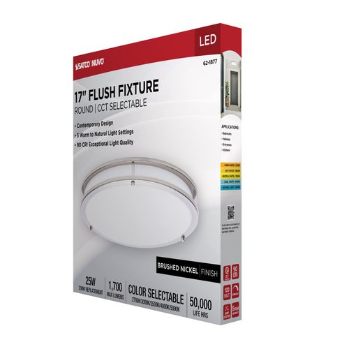 Main product image of Glamour, LED 17" Flush Mount, Brushed Nickel Finish, 27K/3K/35K/4K/5K CCT Selectable
