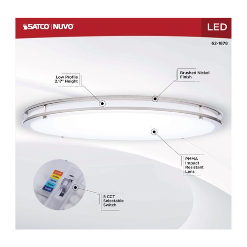 Main product image of Glamour, LED 24" Flush Mount, Brushed Nickel Finish, 27K/3K/35K/4K/5K CCT Selectable