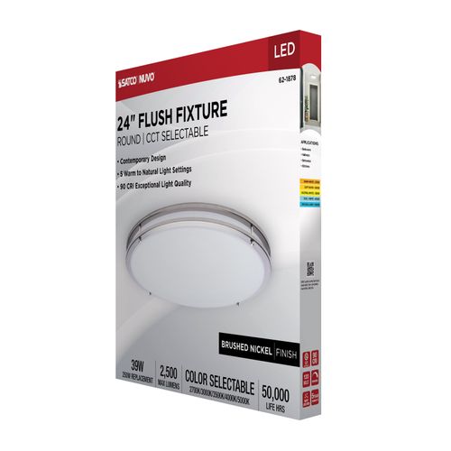 Main product image of Glamour, LED 24" Flush Mount, Brushed Nickel Finish, 27K/3K/35K/4K/5K CCT Selectable