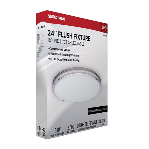 Main product image of Glamour, LED 24" Flush Mount, Brushed Nickel Finish, 27K/3K/35K/4K/5K CCT Selectable