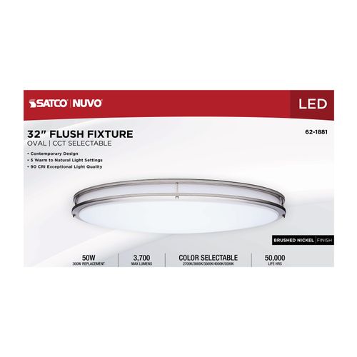 Main product image of Glamour, LED 32" Oval Flush Mount, Brushed Nickel Finish, 27K/3K/35K/4K/5K CCT Selectable