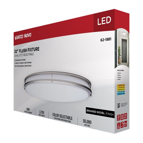 Main product image of Glamour, LED 32" Oval Flush Mount, Brushed Nickel Finish, 27K/3K/35K/4K/5K CCT Selectable