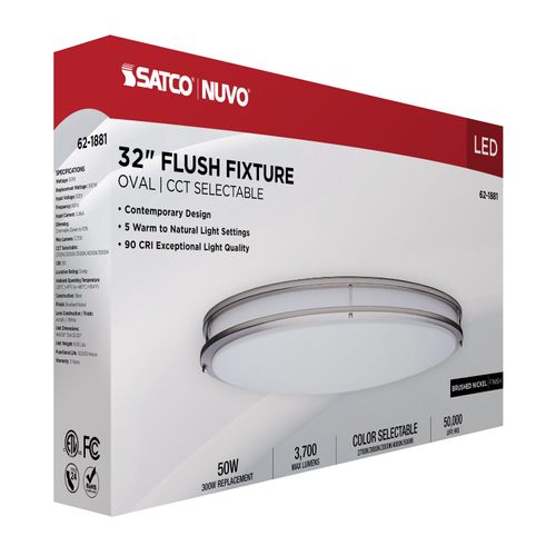 Main product image of Glamour, LED 32" Oval Flush Mount, Brushed Nickel Finish, 27K/3K/35K/4K/5K CCT Selectable