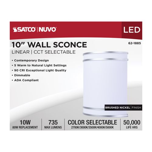 Main product image of Glamour, LED Wall Sconce, Brushed Nickel Finish, 27K/3K/35K/4K/5K CCT Selectable
