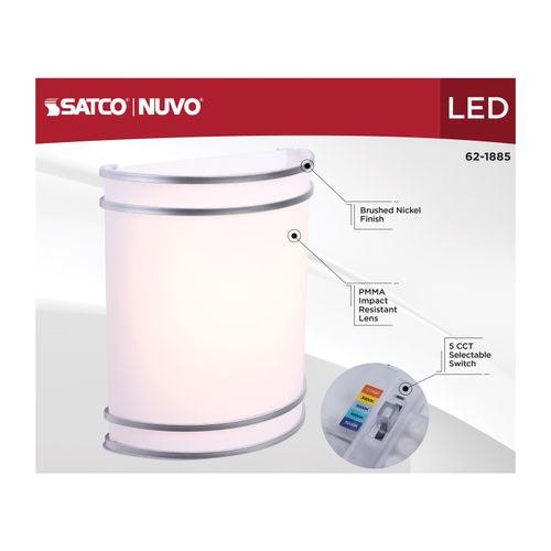 Main product image of Glamour, LED Wall Sconce, Brushed Nickel Finish, 27K/3K/35K/4K/5K CCT Selectable