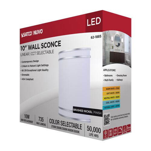 Main product image of Glamour, LED Wall Sconce, Brushed Nickel Finish, 27K/3K/35K/4K/5K CCT Selectable