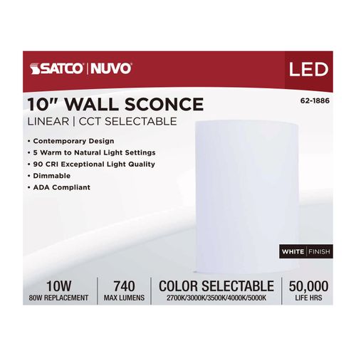 Main product image of Crispo, LED Wall Sconce, White Finish, 27K/3K/35K/4K/5K CCT Selectable