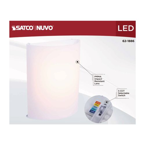 Main product image of Crispo, LED Wall Sconce, White Finish, 27K/3K/35K/4K/5K CCT Selectable