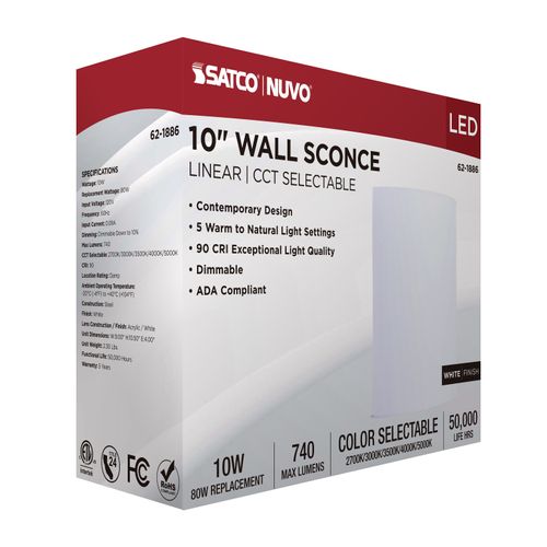 Main product image of Crispo, LED Wall Sconce, White Finish, 27K/3K/35K/4K/5K CCT Selectable