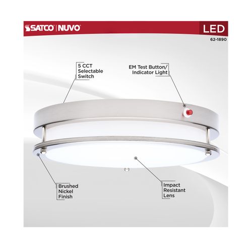 Main product image of Glamour, 13" LED Flush Mount, Emergency Battery, CCT Selectable, Brushed Nickel Finish