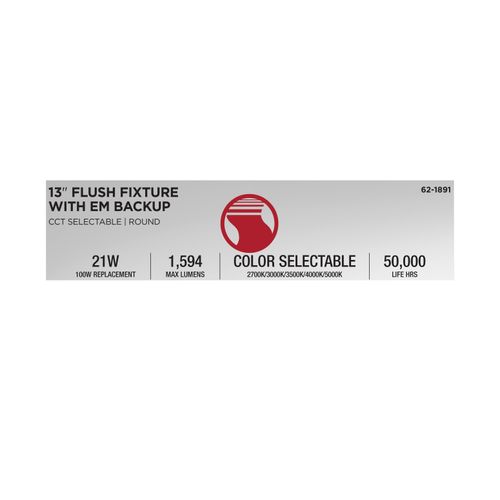 Main product image of Glamour, 13" LED Flush Mount, Emergency Battery, CCT Selectable, Black Finish
