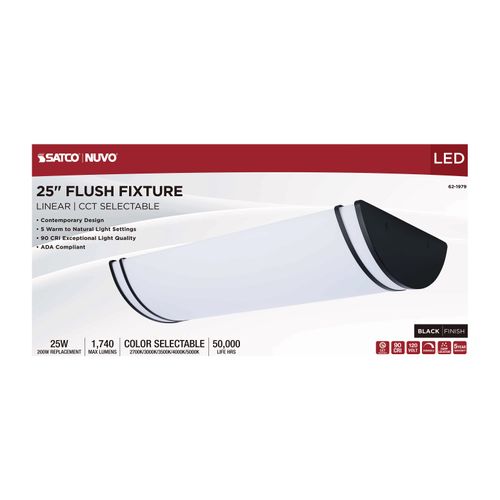 Main product image of Glamour, LED 25" Linear Flush Mount, Black Finish, 27K/3K/35K/4K/5K CCT Selectable