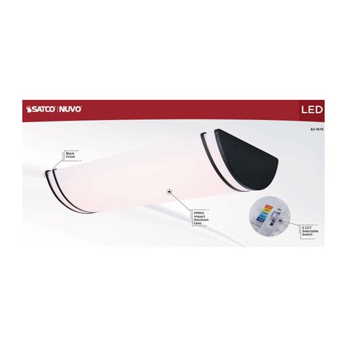 Main product image of Glamour, LED 25" Linear Flush Mount, Black Finish, 27K/3K/35K/4K/5K CCT Selectable